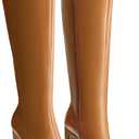 DREAMCIA Knee High Boots Women Chunky Block Heel Square Toe Leather Boots Fashion Tall Dress Boots Long Fall Boot (9.5, Brown)