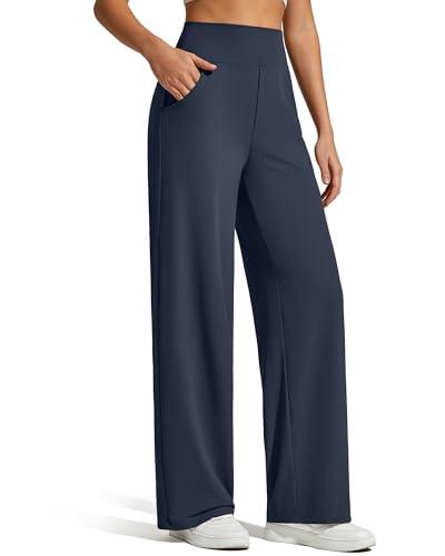 G4Free Wide Leg Pants for Women Stretchy Comfy Loose Yoga Pants High Waist Loose Casual Sweatpants Winter(Dark Blue,S,Petite)
