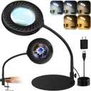 12X Magnifying Glass with Light and Stand, 5 Color Modes, 9 Dimmable Levels, Hands Free Flexible Gooseneck Magnifying Lamp, 2-in-1 LED Desk Lamp for Crafts Hobby Jewelry Sewing Reading Close Work