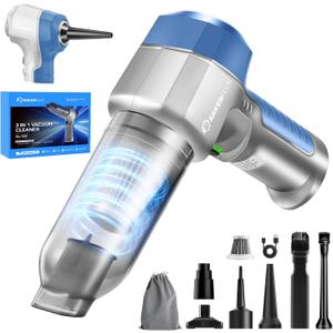 SakerPlus Mini Vacuum Cleaner, 3 in 1 Car Vacuum Cleaner High Power, 15000PA Powerful Suction, Air Duster, 7500mAh, Adjustable Small Vaccum Portable Cordless for Cars,Desktop,Home- Light Blue