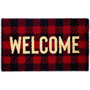 DII Natural Coir Front Door Mat Outdoor Collection, Decorative Checkered Doormat with Heavy Duty PVC Backing, 17x29, Buffalo Check Welcome