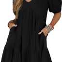 Acelitt Women's Summer Dresses 2025 Beach Casual Deep V Neck Loose Sundress Short Sleeve Mini Dress (Large, Black)