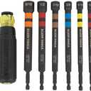 Klein Tools 32950 Ratcheting Impact Rated Hollow Power Nut Driver Set with Handle, Magnetic, Color Coded, 6 SAE Hex Sizes and Handle Included