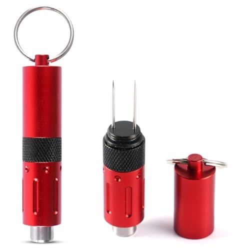 KEENSUN 2-in-1 Cigar Punch Tool Set with Cigar Hole Opener(9mm) and Twin Nubber, Portable Rotary Punch with Key Chain Ring (Red)