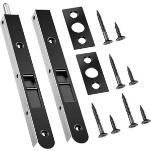 2 Pack Flush Bolt for Double Door, 7 Inch Heavy Duty Flush Latch Bolts, French Door Lock for Inactive Leaf, Double Door Opening and Composite Wood Double Dummy Door (Black Plating Color)
