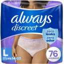 Always Discreet Adult Incontinence Underwear for Women and Postpartum Underwear, L, Up to 100% Bladder Leak Protection, 76 Count