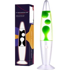 QQP Green Magma Liquid Motion Lamp,Sliver Base,Nightlight Light for Adults Teens Kids,Classic Decor Lamp for Office Bedroom and Living Room 13 Inches