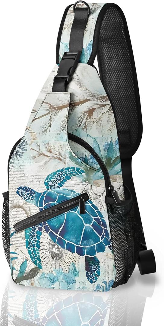 Qceqkul Sea Turtle Sling Bag for Women Casual Crossbody Bag with Adjustable Strap Sling Backpack for Daily Use Travel Hiking Cycling