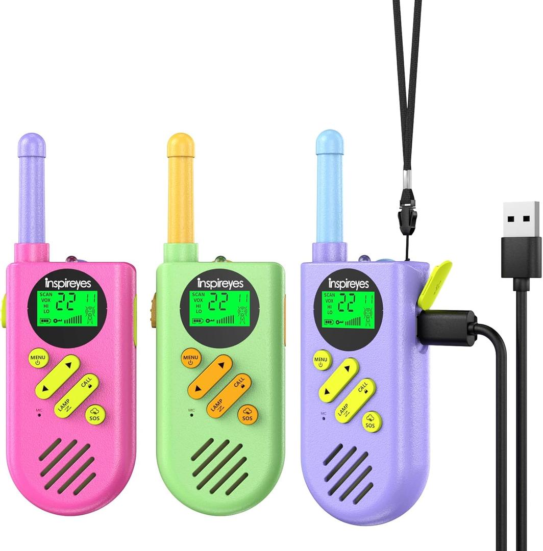 Walkie Talkies for Kids Rechargeable,Toys for Boys and Girls Ages 3-12, 3 Pack Long Range 2-Way Radios, Birthday Gifts,Christmas Stockings, Outdoor Play, Family Games, Hiking Camping Gear (Rainbow Trio)