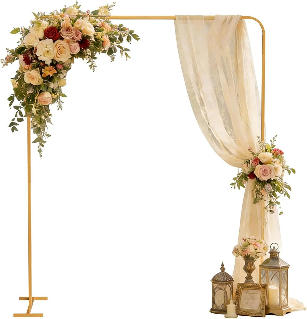 5.2 * 6.56 FT Metal Arbor Frame Stand, Garden Arch Trellis for Plants, Wedding Decor Backdrop Flower Stand, Gold, Single Arched