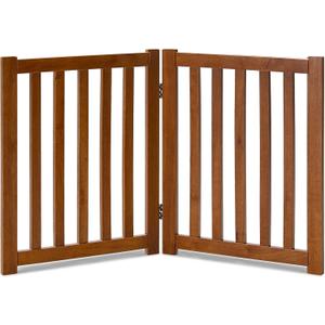 LZRS 2-Panel Wooden Free Standing Foldable Dog Gate Indoor Solid Hardwood 24" High, Step-Over Safety Pet Gate for Doorways, Stairs & Small Spaces - Indoor Use, Brown Oak