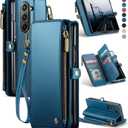 Defencase Wallet Case Compatible with Samsung Galaxy Z Fold 6 with RFID Blocking Card Holder & S Pen Holder PU Leather Magnetic Snap Flip Zipper Strap Phone Case Fit for Galaxy Z Fold 6, Dark Blue