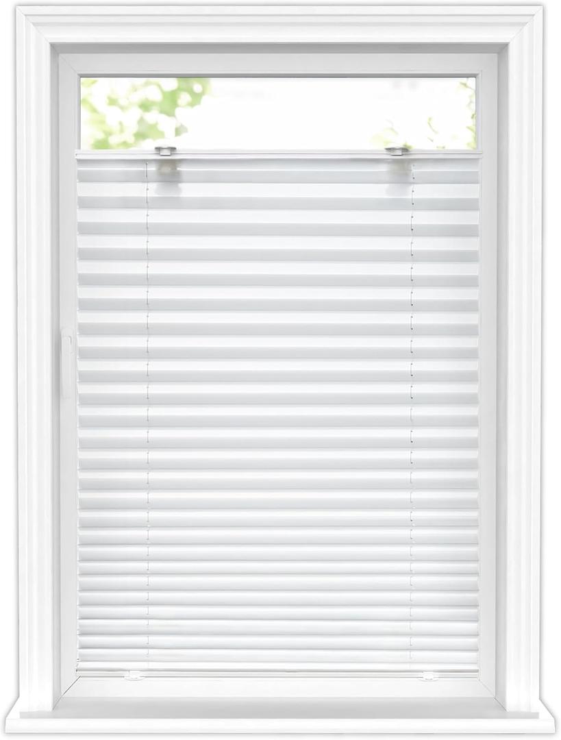 LazBlinds Tool-Free Cordless Pleated Shades with Suction Cups Light Filtering Top Down Bottom Up Pleated Blinds for Window Size 23" W x 65" H, White
