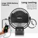 Portable Clip-on Fan 65 Working Hours, Camping Fans with LED Lights & Hook, 12000 Capacity Battery Operated Fan with Clamp, USB Rechargeable for Desk, Tent, Treadmill, Stroller, Golf Cart, Home