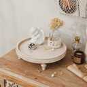 NIKKY HOME White Round Wood Decorative Tray, 12 Inch Rustic Farmhouse Centerpiece Decor for Coffee Bar, Kitchen Counter, Dining Room Table