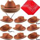 Funtery 10 Sets Kids Cowboy Hat and Red Bandanna for Age 3-10 Toddler Cowboy Hat for Boys Girls Birthday Cosplay Party Favors