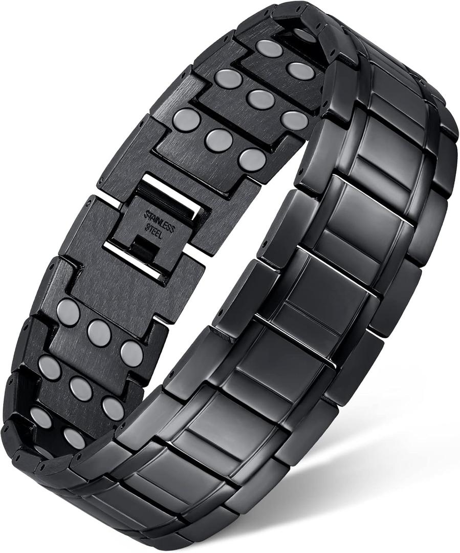 Feraco 3X Magnetic Bracelets for Men Titanium Steel Magnetic Bracelet with 3 Rows Magnets (Black)
