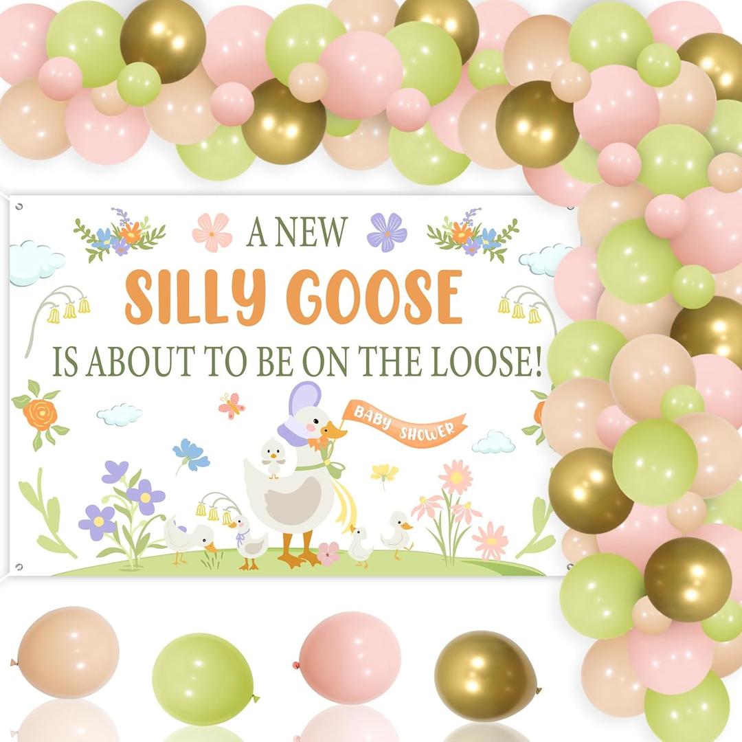 Silly Goose Baby Shower Decorations A New Silly Goose Is About To Be On The Loose Backdrop Banner Balloon Garland Kit Cute Goose Floral Gender Reveal Decor Geese Fun Farm Animal Flower Party Supplies