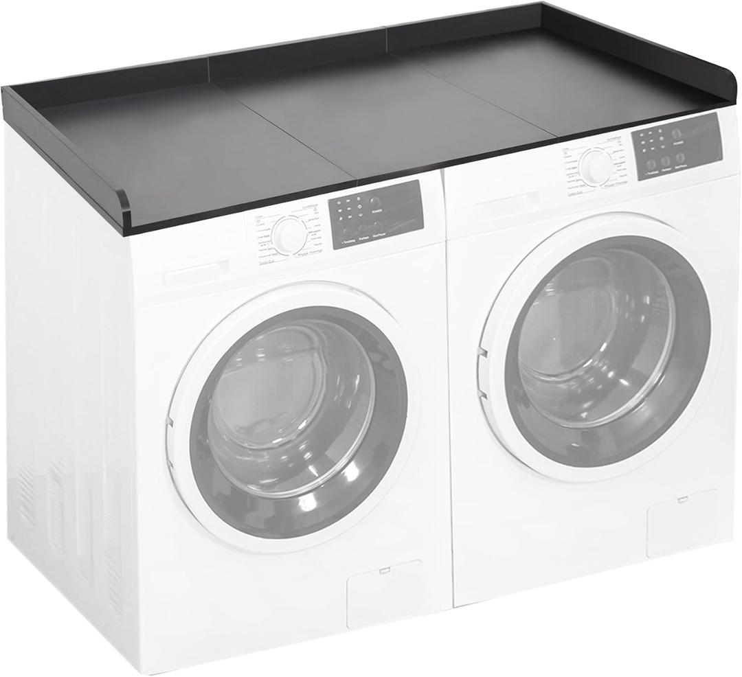 Washer Dryer Countertop, 27.5" Depth x 54" Width Laundry Countertop Wood Topper with Edge Rails & Non-Slip Pads, Splicing Style Black