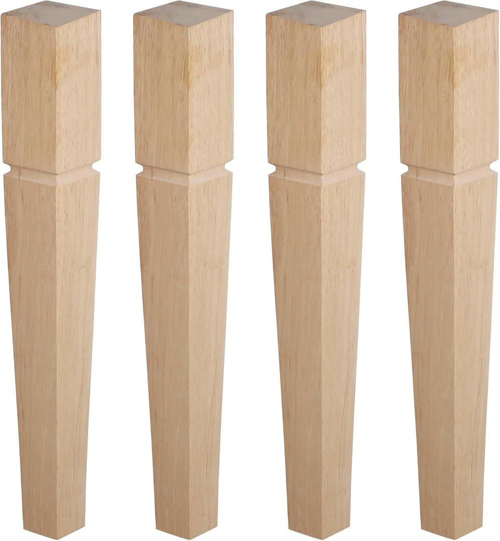 30 Inch Square Unfinished Oak Furniture Legs - Heavy Duty Mid Century Tall Wooden Legs Set of 4 for Tables, Bench, Ottomans (Natural)
