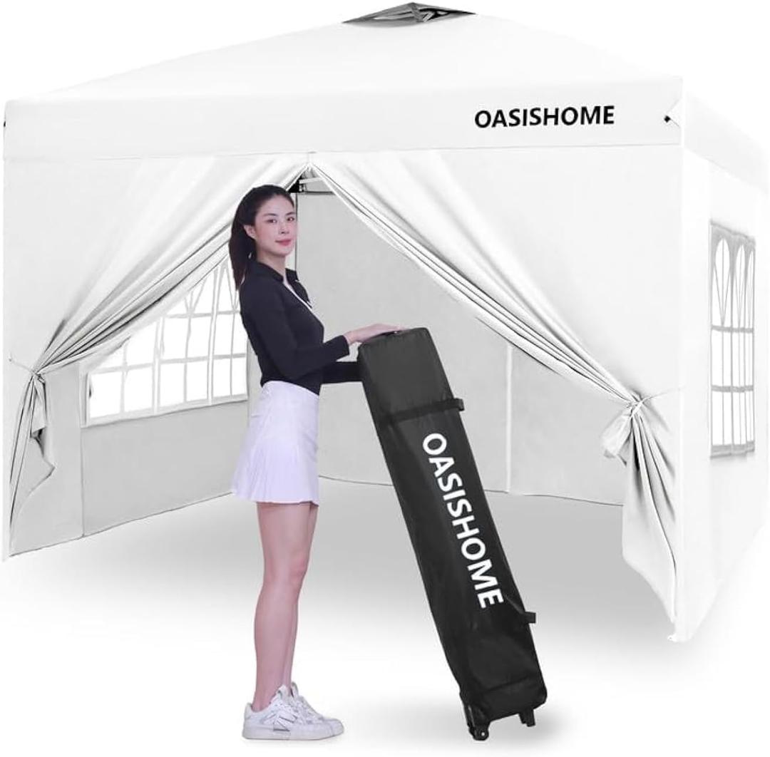 Pop-up Gazebo Instant Portable Canopy Tent 10'x10', with 4 Sidewalls, Windows, Wheeled Bag, for Patio/Outdoor/Wedding Parties and Events (10FTx10FT, White)