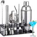 Cocktail Shaker Set Bartender Kit : 15-Piece Stainless Steel Bartender Kit with Acrylic Stand Bars Set with All Practical Bars Accessories, Bar Tools for Drink Mixing, Bar, Home, Lounge & Party