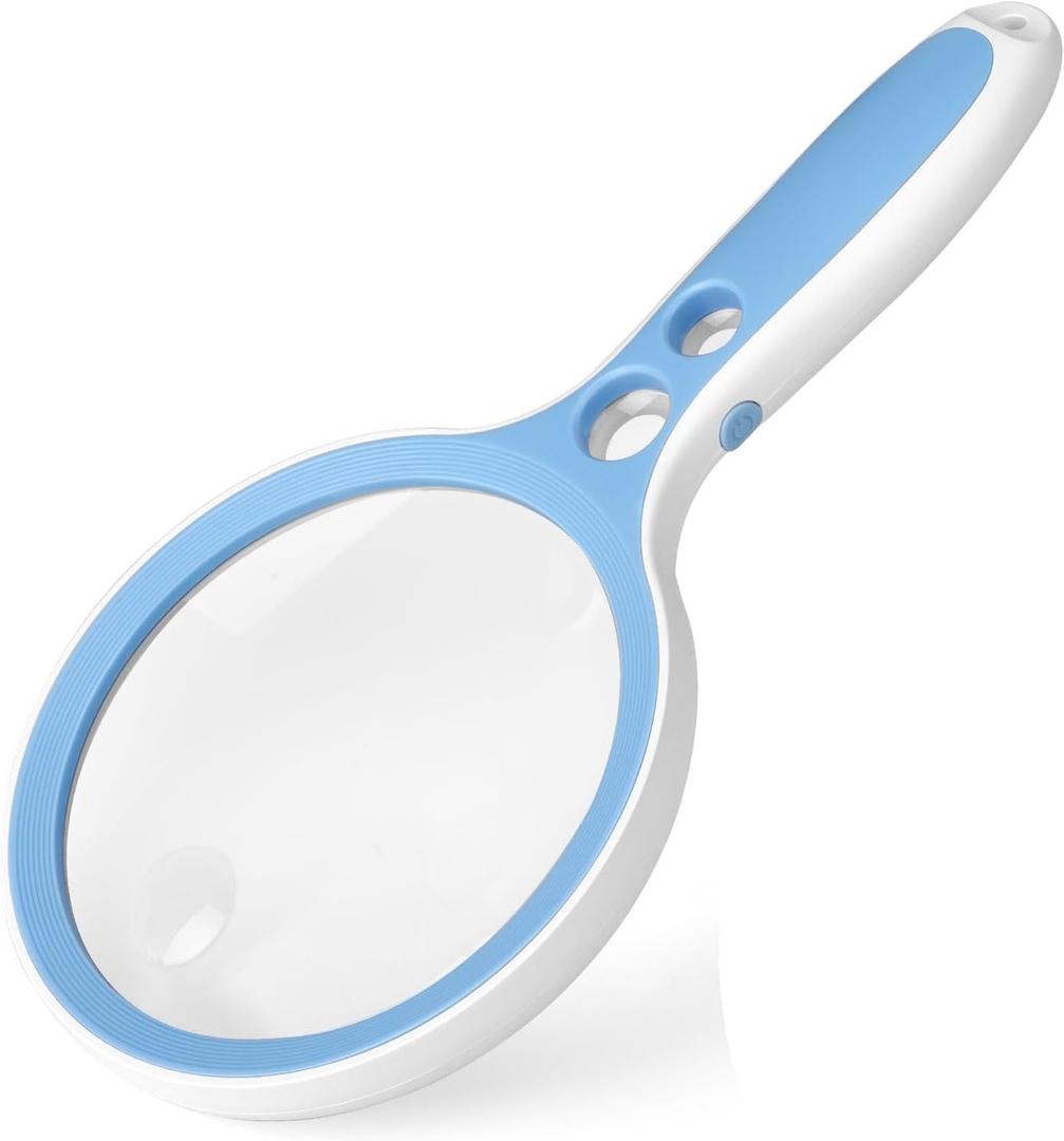 EEEKit Magnifying Glass with Light, 12 LED 10X 25X 45X 60X High Magnification Magnifier, for Reading, Crafts, Jewelry, Low Vision Aid (Blue)