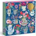 Galison Potted Teacups – 500 Piece Foil Jigsaw Puzzle Featuring Beautiful Artwork of Potted Teacups with Floral Background