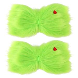 2pcs Christmas Hair Bows for Girls, Large Green Furry Hair Bows with Red Heart Cute Christmas Clips Costume Gifts Accessories for Girls Women Holiday Party