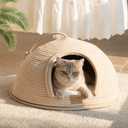 Cat Cave Bed with Washable Cushion and Ball, Handwoven Cotton Rope Cat Basket Bed for Indoor Cats Bed Covered, 3-in-1 Scratching, Playing & Sleeping, All Season Universal(White)