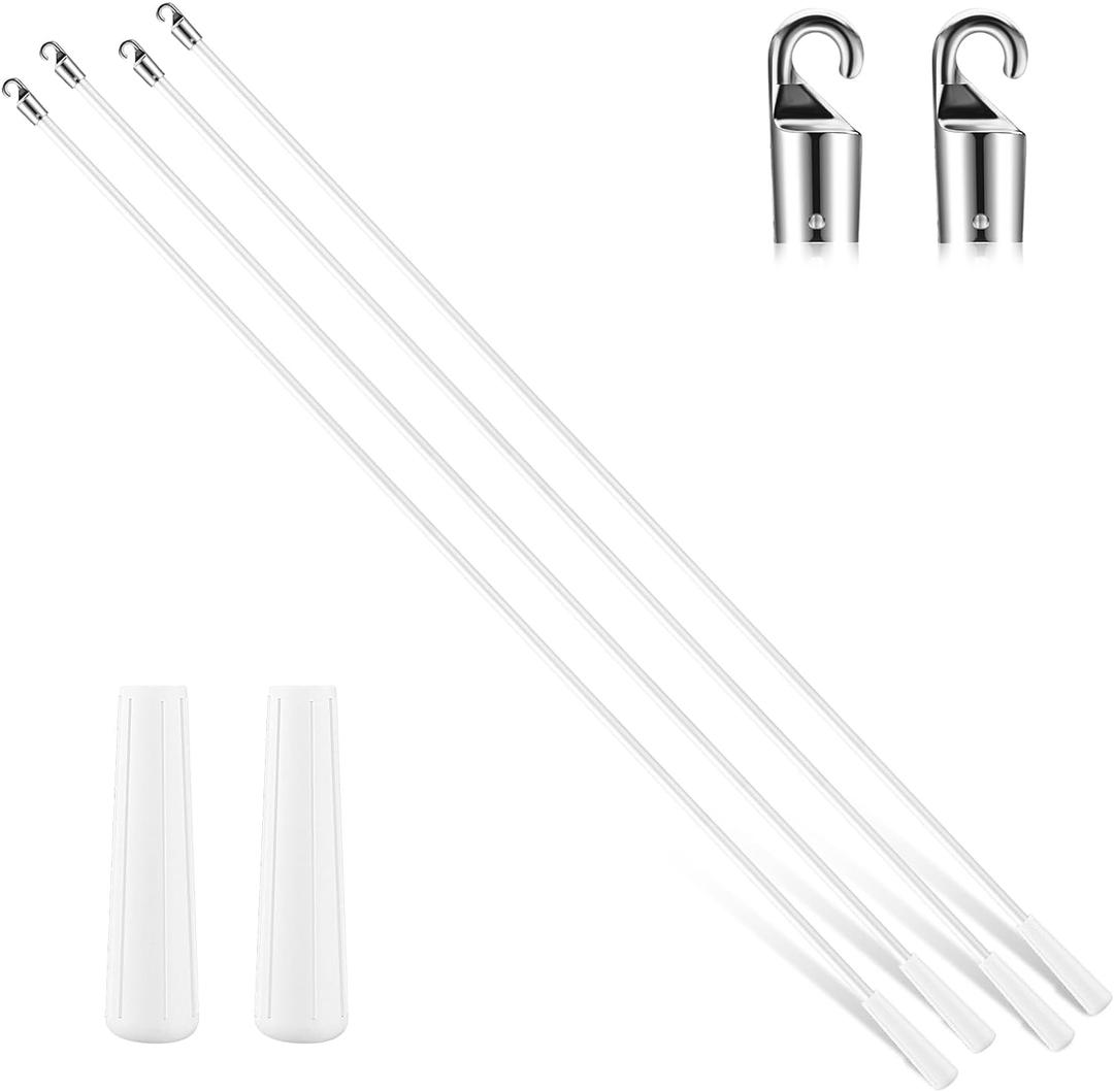 Bokon Set of 4 Blinds Wand Replacement with Hook and Handle White Fiberglass Long Vertica Blind Wand for Windows Curtain Door Shades Opener Accessory (36 Inch)
