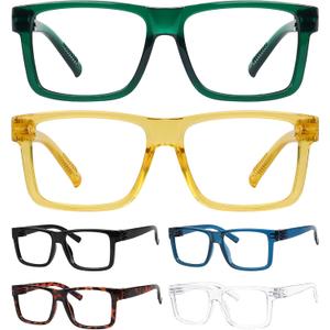 6-Pack Metalless & Screwless Spring Hinges Reading Glasses for Men Women Oversized Stylish Readers +1.00