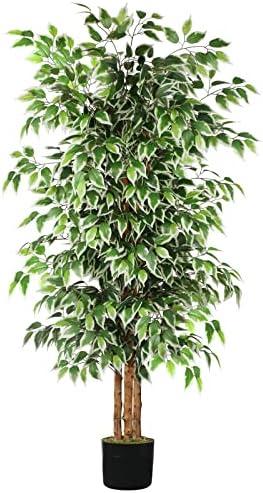 GTIDEA 6ft Artificial Tree Ficus, Tall Faux Trees Indoor with Natural Trunk and Fake Silk Tree Fake Plants for Home Spring Decor Living Room Outdoor Balcony House Office (Included Dried Moss)