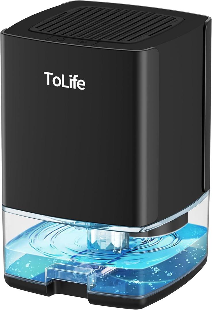 ToLife Dehumidifiers for Home 30 OZ Water Tank with Auto-Off 500 sq.ft Portable Small Dehumidifier for Bathroom Bedroom RV Closet Room 7 Colors LED Light, Black