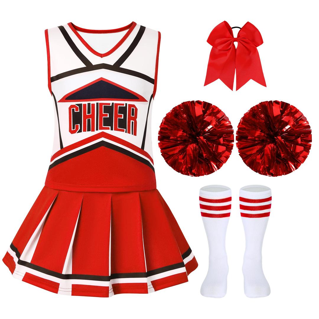 Cheerleader Outfit For Girls Halloween Costume For Kids 5-12 Years Cheer Uniform Set Fancy Dress For Party Birthday.130