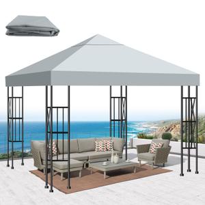 10x10 Gazebo Canopy Replacement Top, 300D High-Density Waterproof Single Layer Gazebo Cover with Heavy Duty Sun Shade Canopy, Folded UV Blocking Canopy Roof for Outdoor Patio Garden Tent Top (Gray)