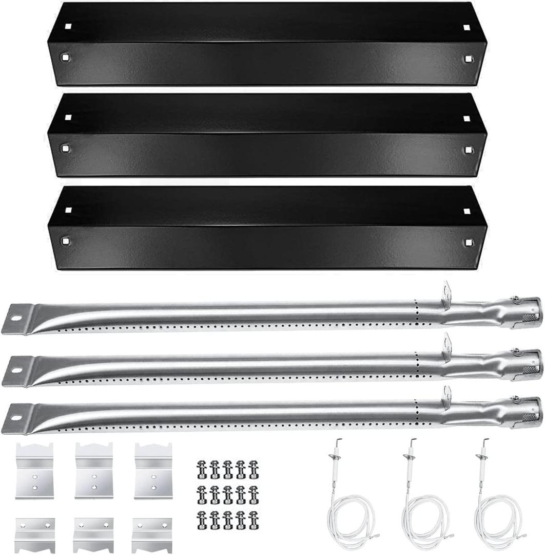 Hisencn Replacement Parts for Chargriller 5050, 3001, 5650, 3008, 3030, 4000, King Griller 5252, Burner Tube, Porcelain Steel Heat Plate Tent, Ignitor for Chargriller 3 Burner Gas Grill