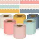 TaoBary 6 Rolls 196.8 ft Colorful Classroom Bulletin Board Borders Scalloped Trim Summer Bulletin Board Decorations for School Whiteboard Cork Poster Chalkboard Wall(Hippie Boho Color,196.8 ft)
