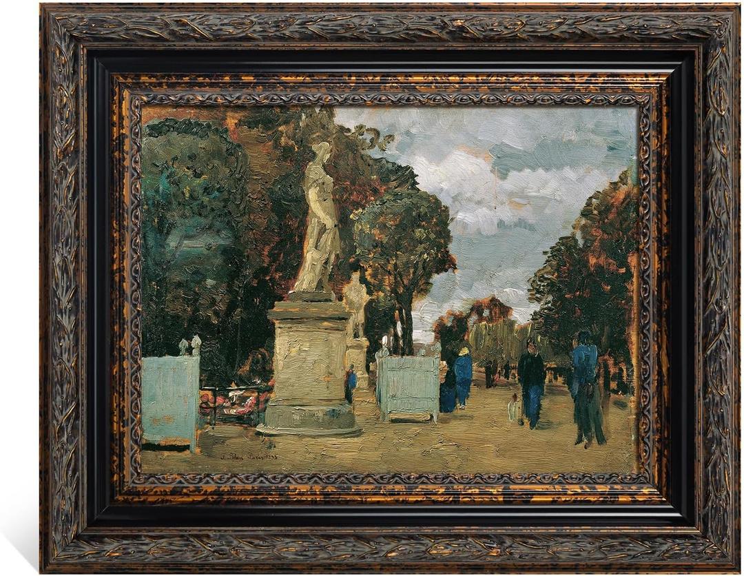 DIY Wood Frame for 24x30 Stretched Canvas Paintings, Museum-grade Ornate Picture Frame for Vintage Rustic Retro Home, No Back & Cover, Open Back Canvas Frame for Living Room Decoration (Black Gold)