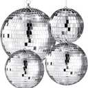 4 Pack Large Disco Ball Silver Hanging Disco Balls Reflective Mirror Ball Ornament for Party Holiday Wedding Dance and Music Festivals Decor Club Stage Props (12 Inch, 8 Inch, 6 Inch, 4 Inch)