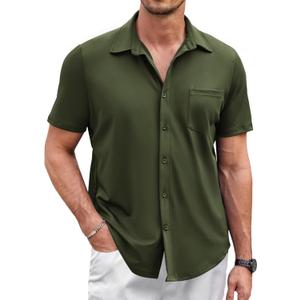 COOFANDY Men's Summer Shirts Beach Vacation Wedding Button Down Knitted Shirts Army Green (Green, M)