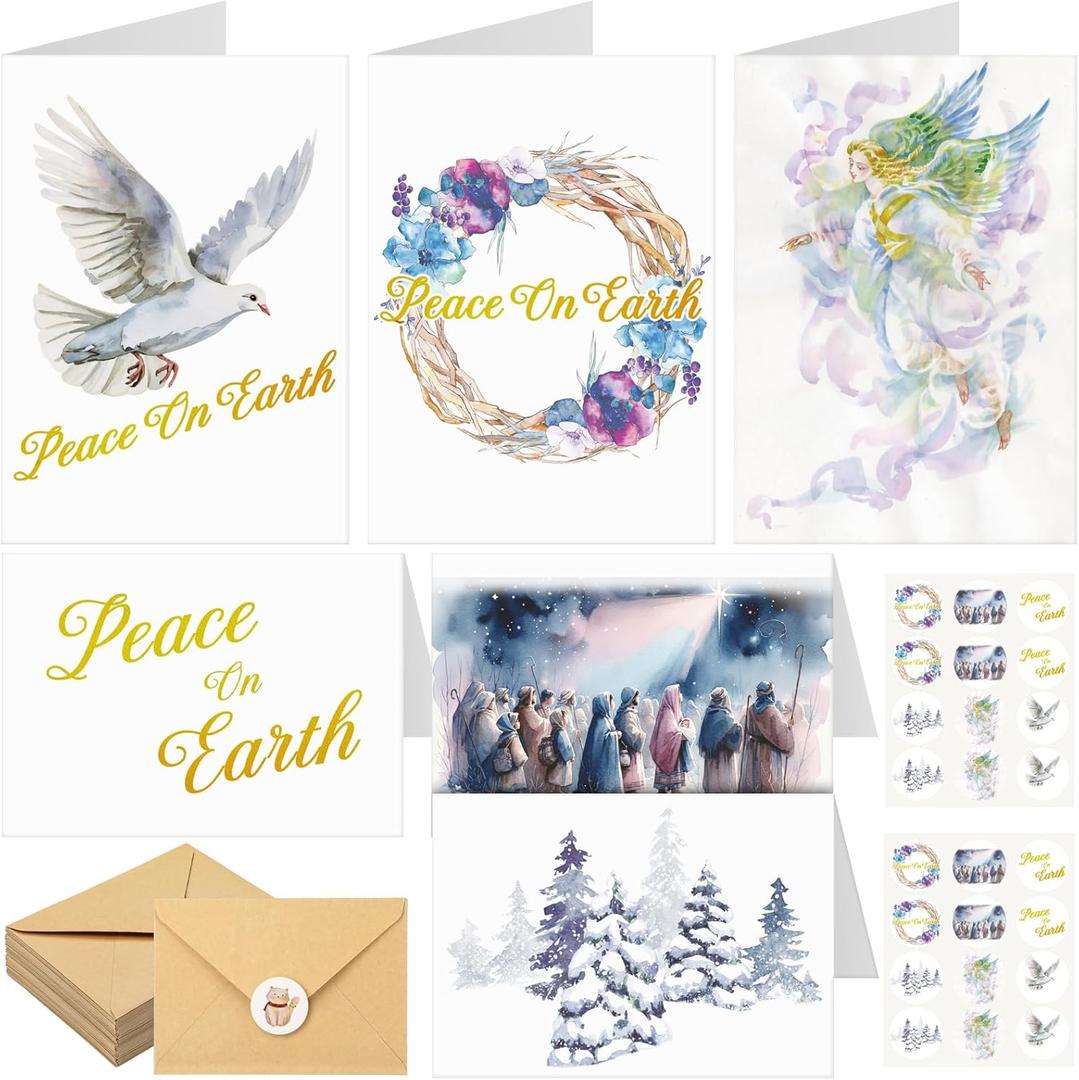 30 Sets Religious Christmas Cards Peace on Earth Garland with Envelopes Christian Christmas Cards Bulk for Jesus Party Gift Favor