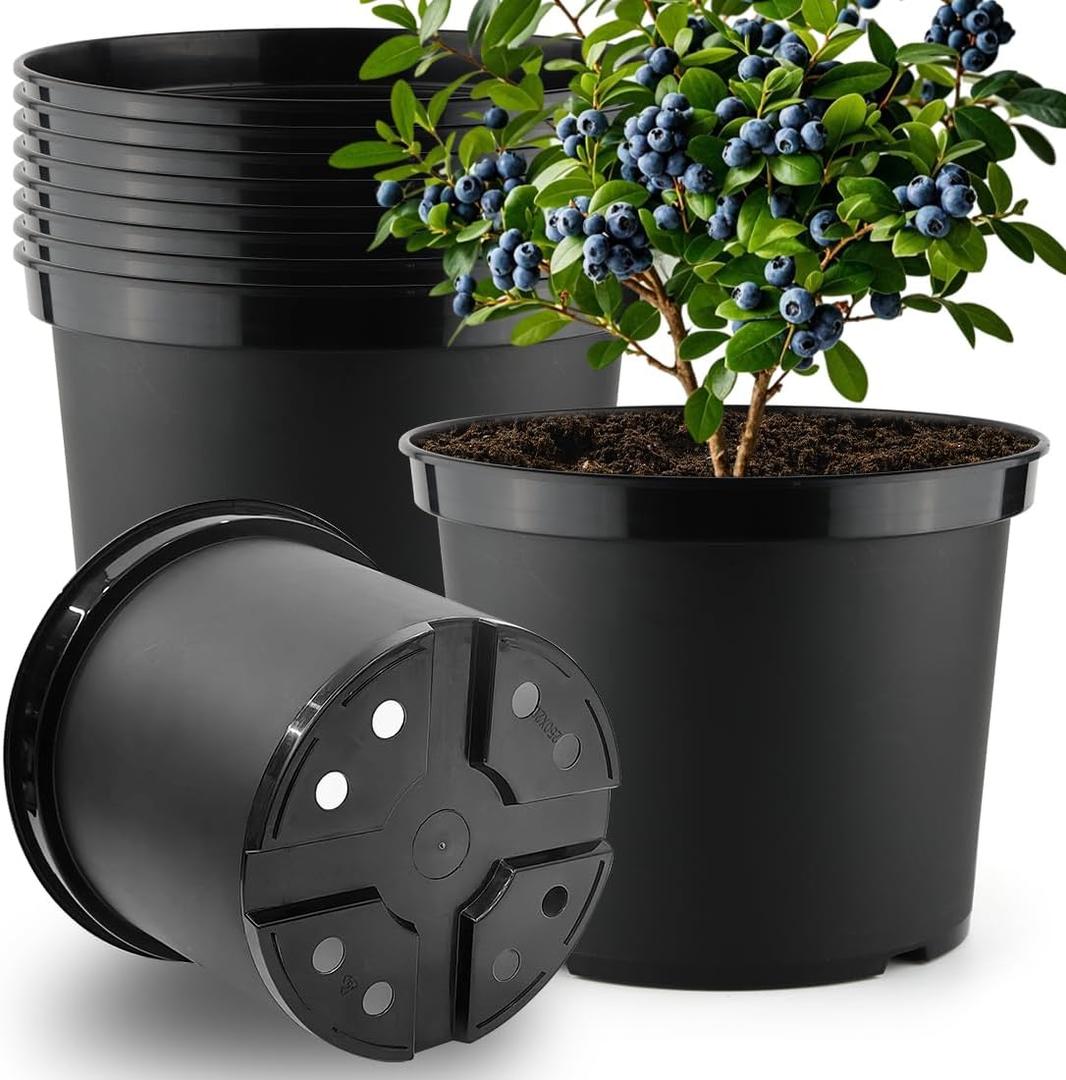 RooTrimmer 5 Gallon Nursery Pots 10-Pack, 12 Inch Plastic Planter with Drainage Holes Round, Sturdy, Deep Design for Indoor/Outdoor Plants