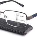Missfive Mens Premium Multifocus Reading Glasses 0 Power on Top Center, Blue Light Blocking Far/Mid/Near Progressive Metal Frame With No Broken Spring Hinge +2.0x