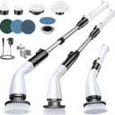 Electric Spin Scrubber, Cordless Cleaning Brush Scrubber with 7 Replaceable Brush Heads and Adjustable Extension Handle, IPX7 Waterproof Power Cleaning Brush for Bathroom Tub Floor Tile Shower (Brightblack)