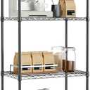 IZEUK 4-Tier Black Steel Storage Shelves, Heavy Duty Utility Wire Rack Organizer for Kitchen, Office, Home, 1000 lbs, 13.7" D x 23.6" W x 53.4" H