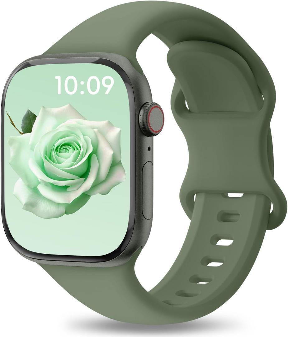 Patenting Sport Silicone Band Compatible with Apple Watch Bands 40mm 38mm 41mm 42mm 44mm 45mm 46mm 49mm Women Men, Waterproof Soft Wrist Strap for iWatch Series 11 10 9 8 7 6 5 4 3 2 1 SE Ultra 2 3 (Olive Green)