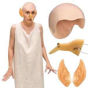3 Pcs Halloween Costume Accessories Including Long Latex Witch Nose Elf Pointed Ear Bald Cap for Adults Party Supply