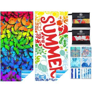 2 Pack Microfiber Lightweight Beach Towel Sand Free Quick Dry Absorbent Thin Compact Towels for Swimming Pool Camping Beach Accessories Large Easy Pack Travel Things for Vacation Essentials Gift