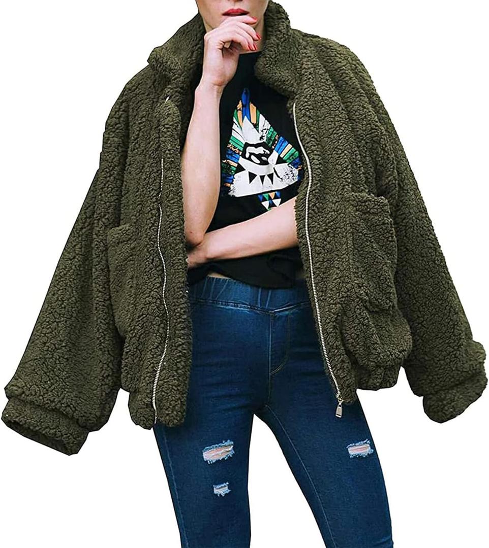 PRETTYGARDEN Women's Fashion Winter Coats Sherpa Fleece Faux Fur Shearling Oversized Trendy Jackets Warm Outerwear Clothing (Medium, Green)